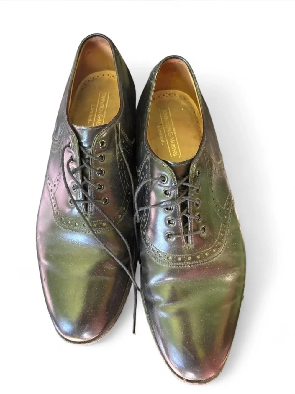 Johnston & Murphy Limited Leather glossy black lace up round toe men's shoe 10.5